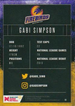 2018 Tap 'N' Play Suncorp Super Netball #11 Gabi Simpson Back